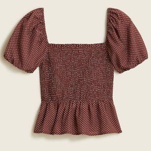 J. Crew NWT Square-neck Smocked Dot Top M